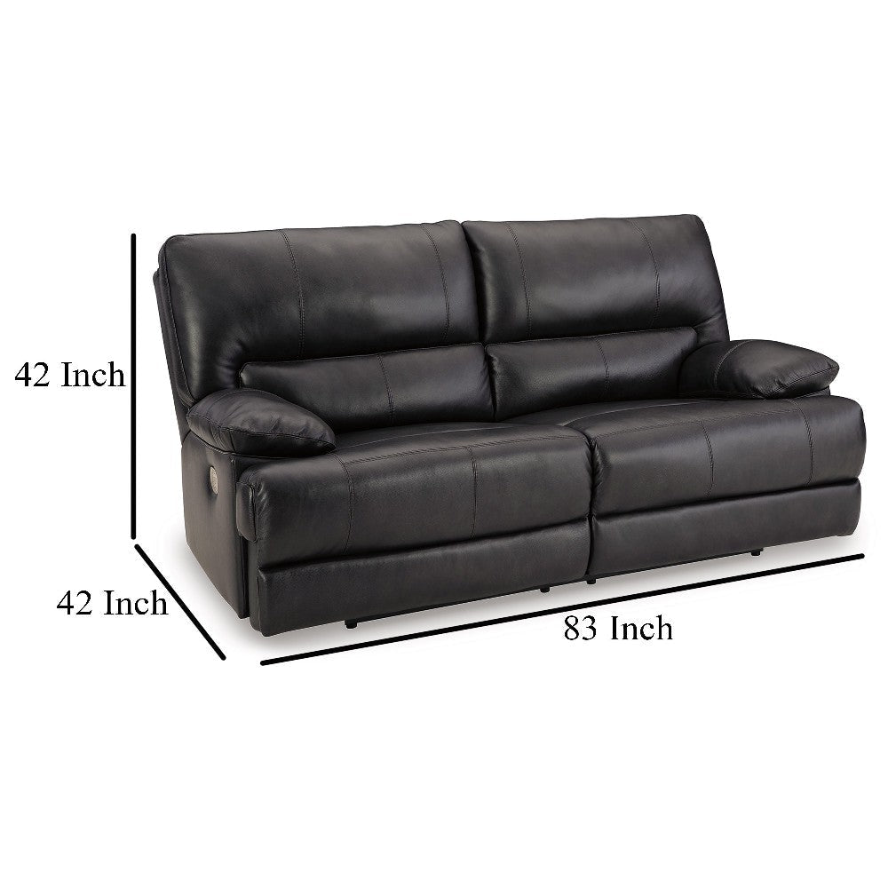 Ashley Monto Power Recliner Sofa | Plush Black Real Leather | USB Port | 82’’ BM327297
