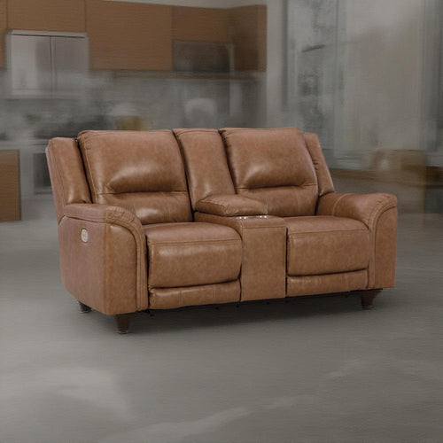 Ashley Trasi Power Recliner Loveseat | Caramel Brown Leather | USB Port 79"
