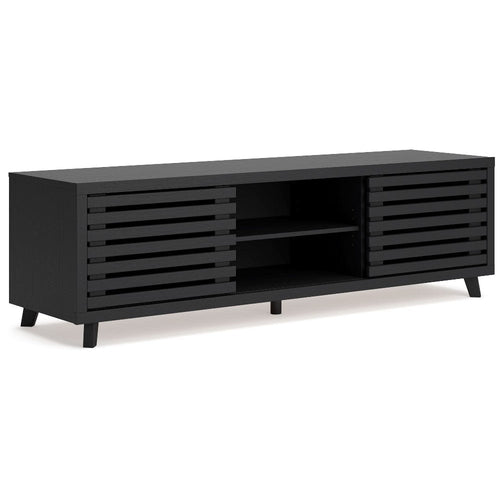 Ashley Danzi Large TV Media Console | 4 Shelves | Black Wood Finish | 72"