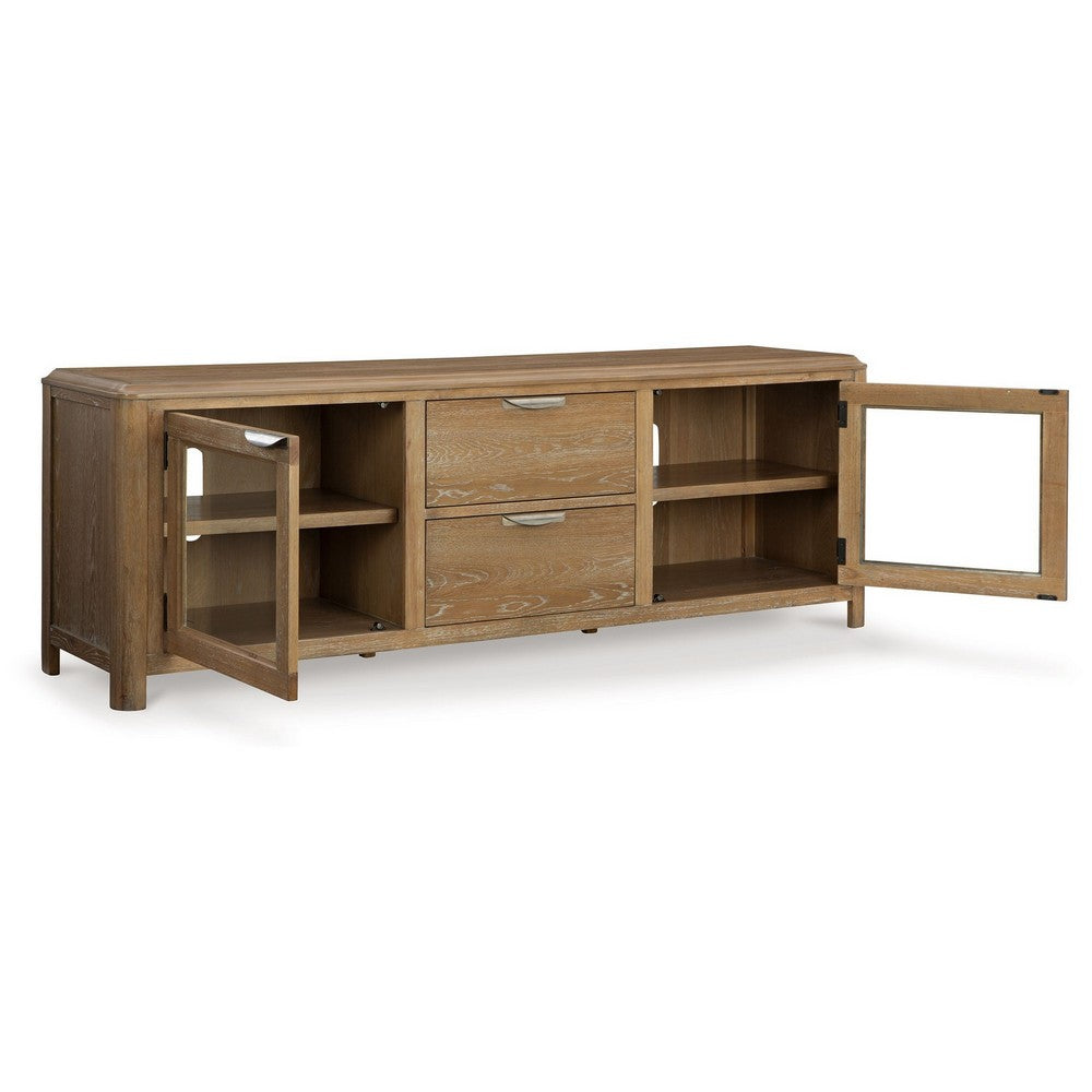 Ashley Cotty TV Media Console | Light Brown Rubberwood | Glass Door | 80"