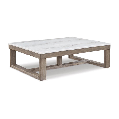 Ashley Aska Cocktail Coffee Table | Block Profile | Marble | 56" Taupe Gray