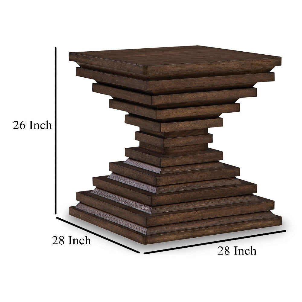 Ashley Reem Side End Table | Square Geometric Hourglass | 28’’ Dark Brown BM327329