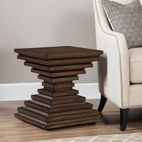 Ashley Reem Side End Table | Square Geometric Hourglass | 28" Dark Brown