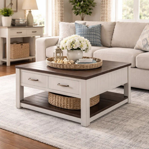 Ashley Barb Coffee Table | 2 Drawers and Lift Top | 36" Gray Acacia Wood