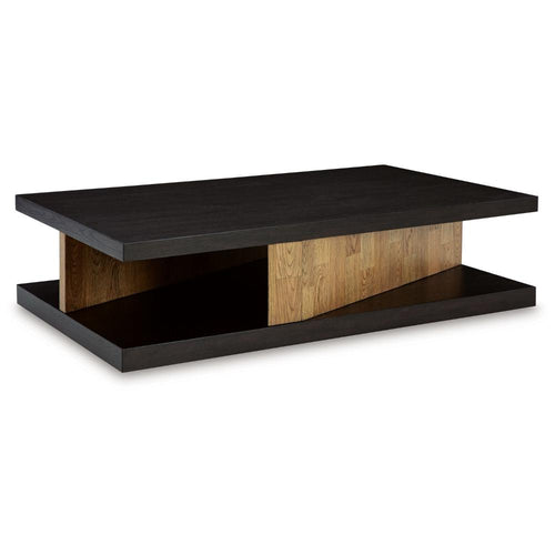 Ashley Copa Cocktail Coffee Table | Cantilever Top | 60" Brown Oak | Black