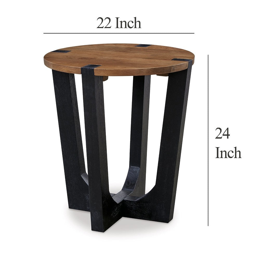 Ashley Leyi Round Side End Table | Black Angled Legs | 22’’ Brown Mango Wood BM327353