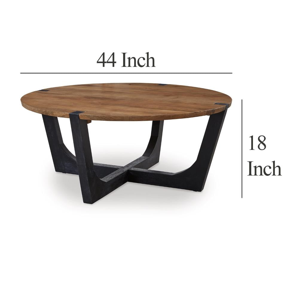 Ashley Leyi Round Coffee Table | Angled Legs | 44’’ Brown Mango Wood Top BM327354