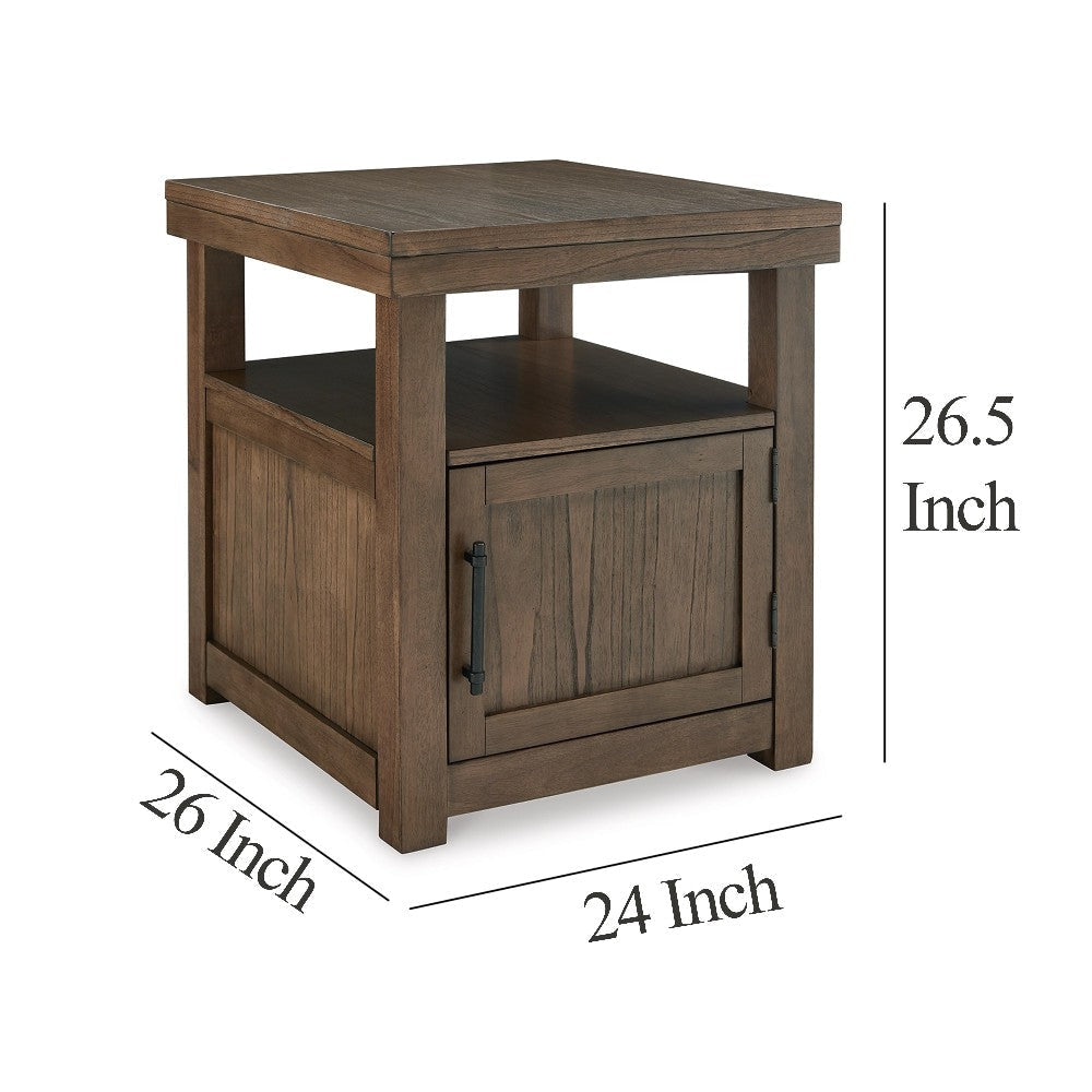 Ashley Olaf Side End Table | Open Shelf and Cabinet | 26’’ Brown Acacia Wood BM327361