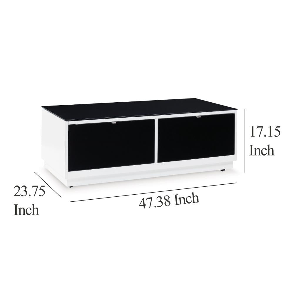 Ashley Tonny Cocktail Coffee Table | 2 Drawer | Black Glass Top | White Wood BM327368