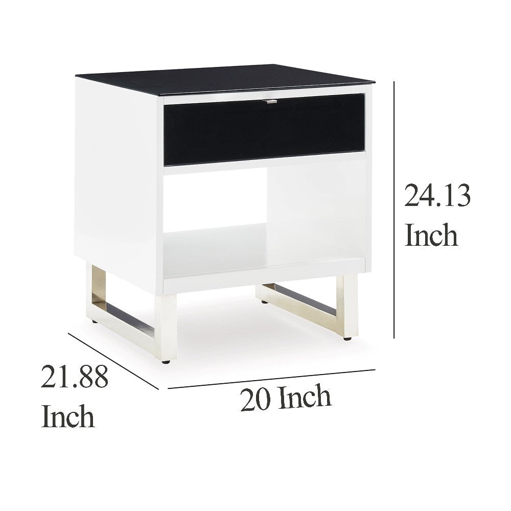 Ashley Tonny Side End Table | Drawer and Shelf | Black Glass | White | 22’’ BM327369