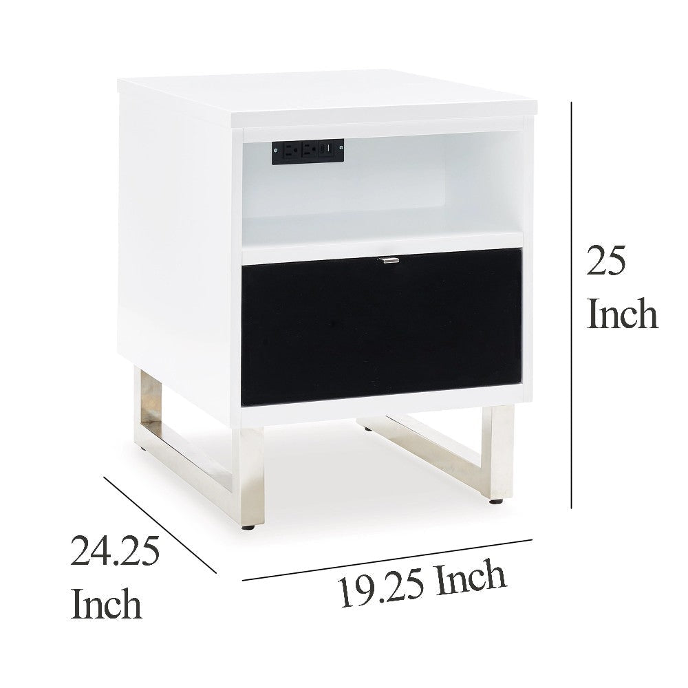 Ashley Tonny Chair Side Table | Dual USB Ports | Black Glass | White | 24’’ BM327370
