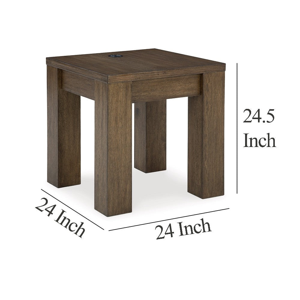 Ashley Wain Side End Table | Wireless Charging | Rectangular 24’’ Brown Wood BM327373