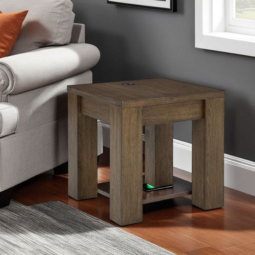 Ashley Wain Side End Table | Wireless Charging | Rectangular 24" Brown Wood
