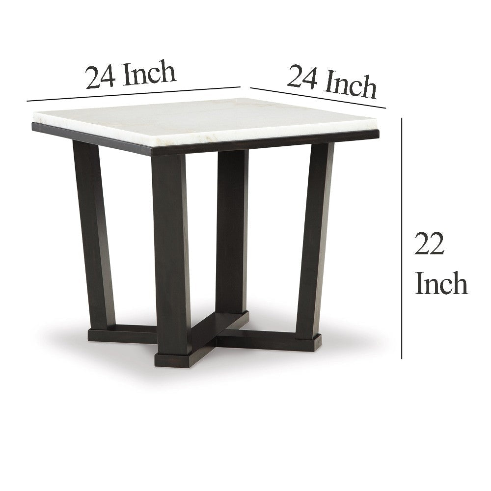 Ashley Fana Side End Table | White Marble Top | 24’’ Square | Espresso Brown BM327378