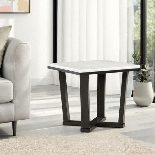 Ashley Fana Side End Table | White Marble Top | 24" Square | Espresso Brown