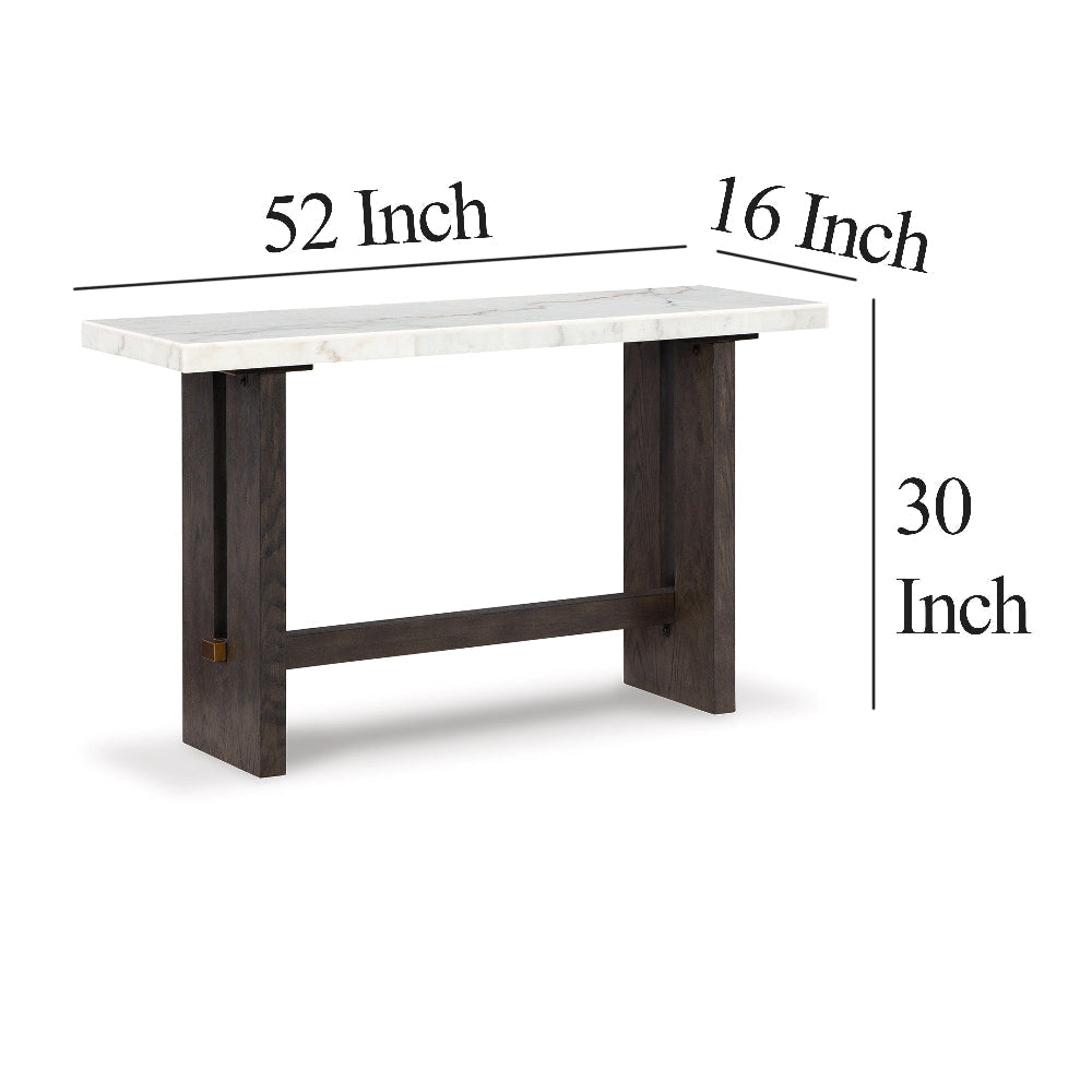 Ashley Haus Sofa Console Table | Marble Top | Panel legs | 52’’ Brown Wood BM327383