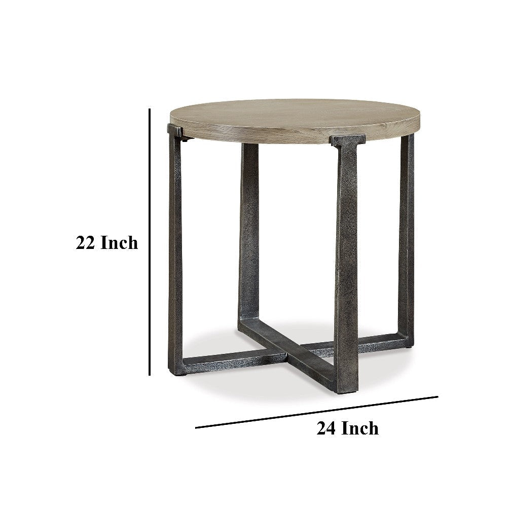 Ashley Dalen Side End Table | Round Gray Oak Veneer Top | Metal Base | 24’’ BM327394
