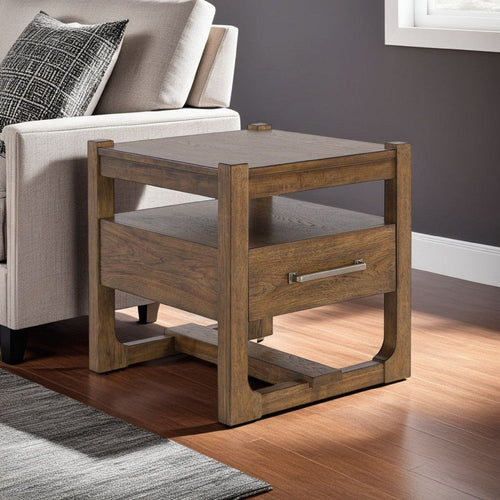Ashley Cabal Square Side End Table | Drawer | Shelf | Light Brown Wood | 24"
