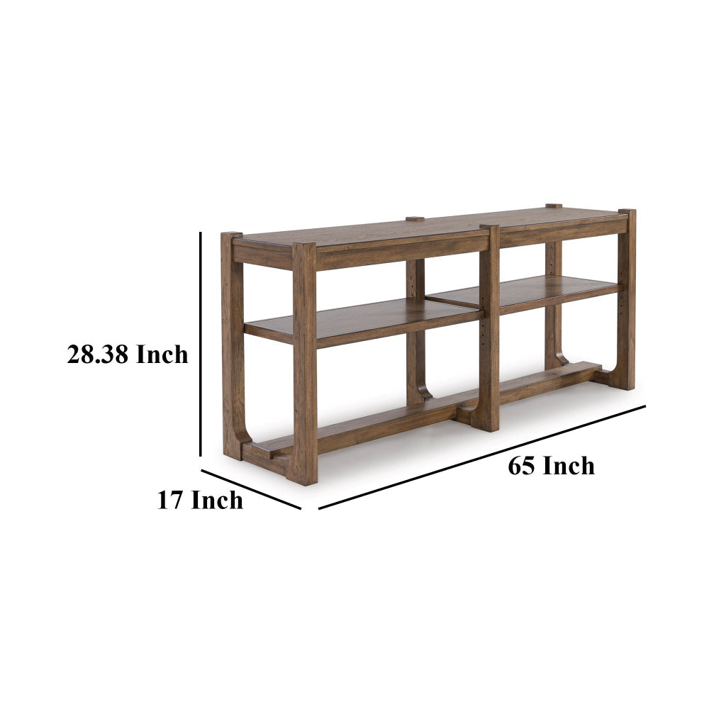 Ashley Cabal Sofa Table | Open Shelf | Light Brown Wood | Rectangular 65’’ BM327400