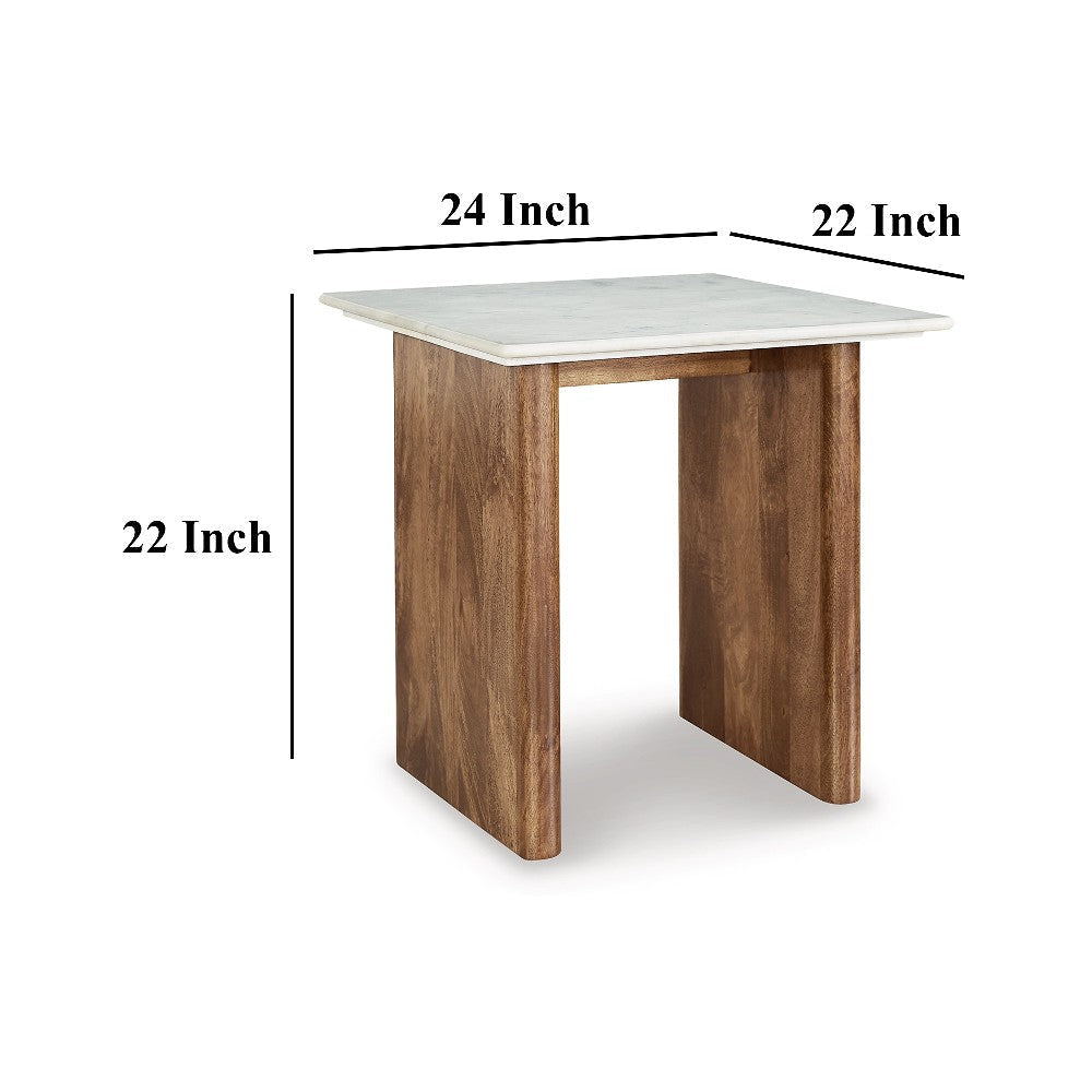 Ashley Wrenn Side End Table | Marble Top | 24’’ Rectangular Brown Mango Wood BM327428