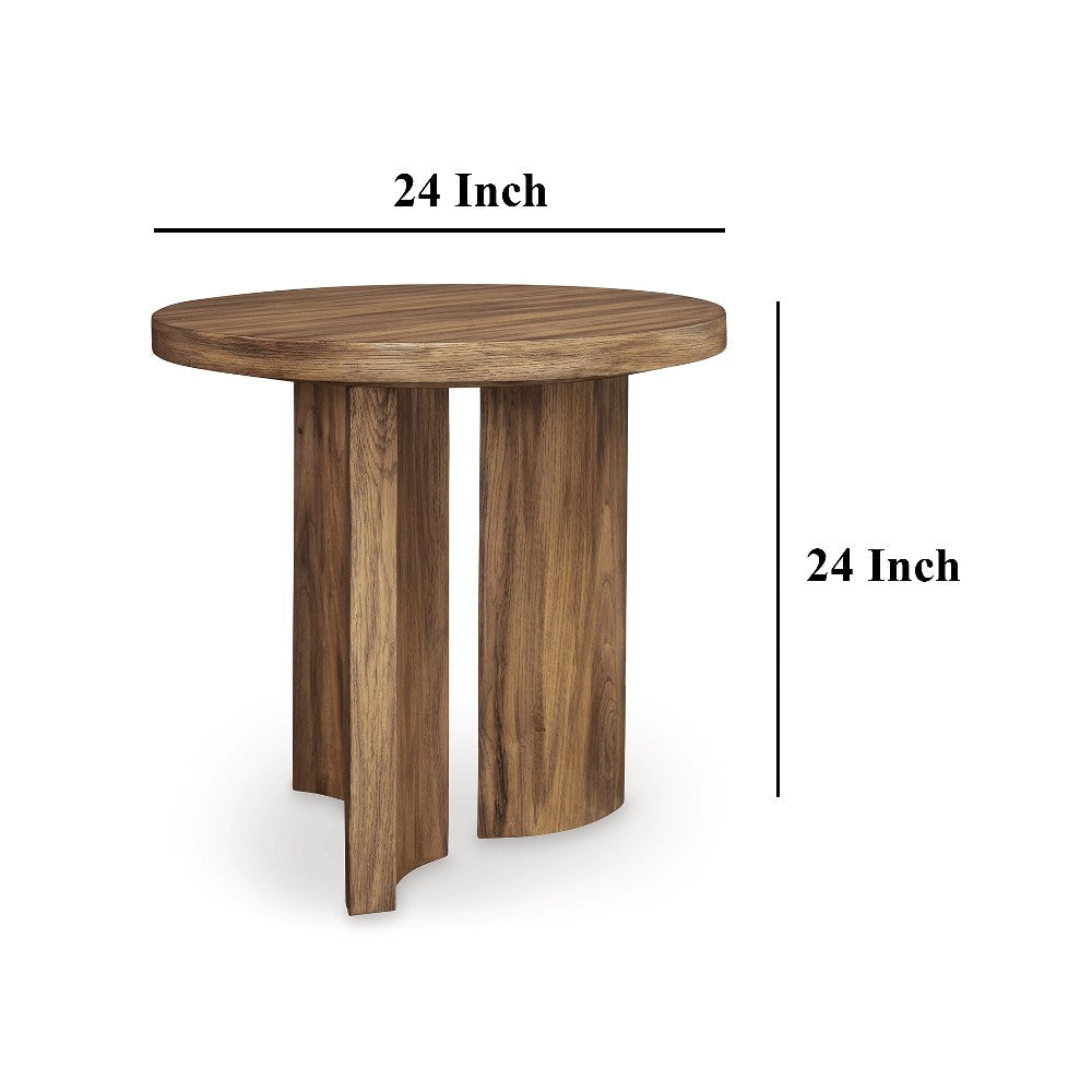 Ashley Anny Side End Table | Round Curved Plinth 24’’ Warm Brown Oak Veneer BM327431
