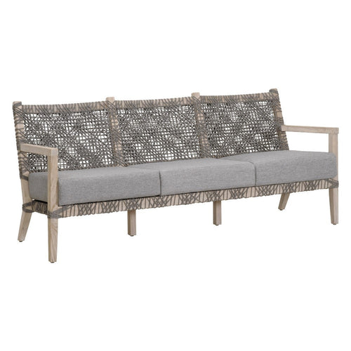Outdoor Sofa, Gray Rope Woven and Solid Teak Wood Frame, 77 Inch