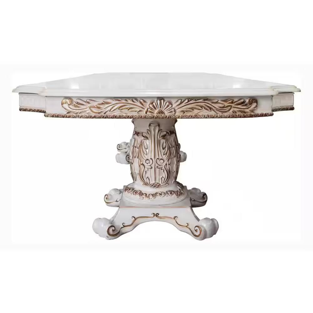 Antoine Dining Table Double Pedestal 84-120 Inch Antique Pearl White BM327546