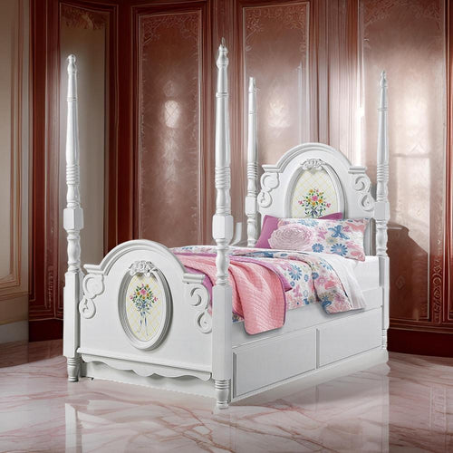 Auri Twin 4 Poster Princess Bed, Classic Arched Headboard, White Wood