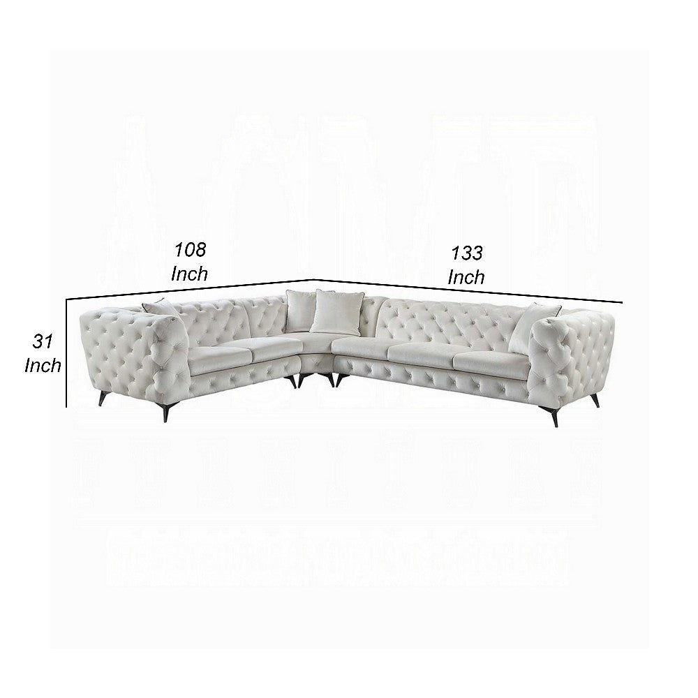 Ronia Sectional Sofa 4 Throw Pillows Tufted Ivory White 133 Inch BM327589