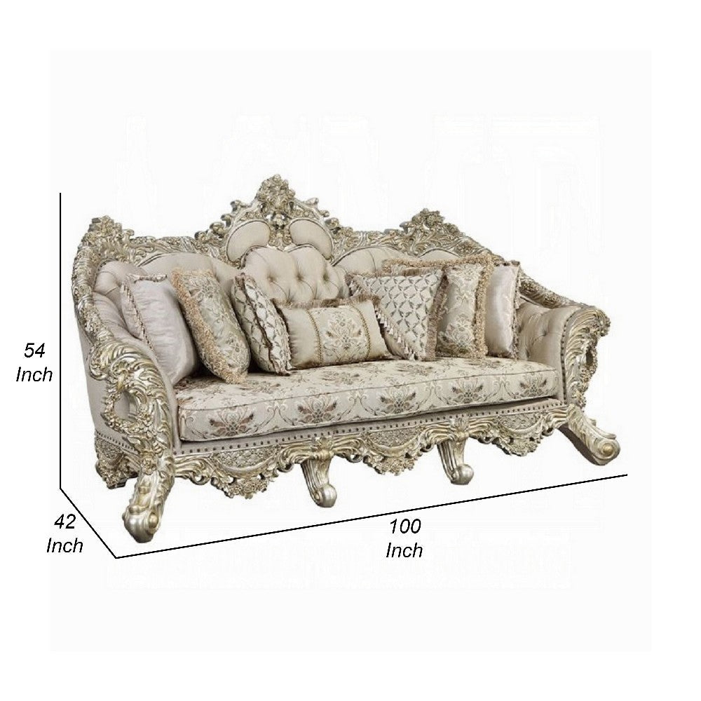 Mas Ornate Sofa 7 Accent Pillows Classic Champagne Gold and Beige BM327591