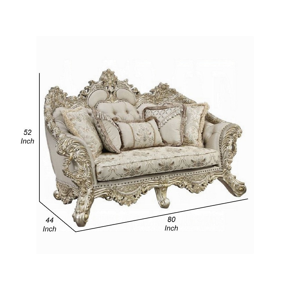 Mas Ornate Loveseat 5 Accent Pillows Beige and Champagne Gold BM327592