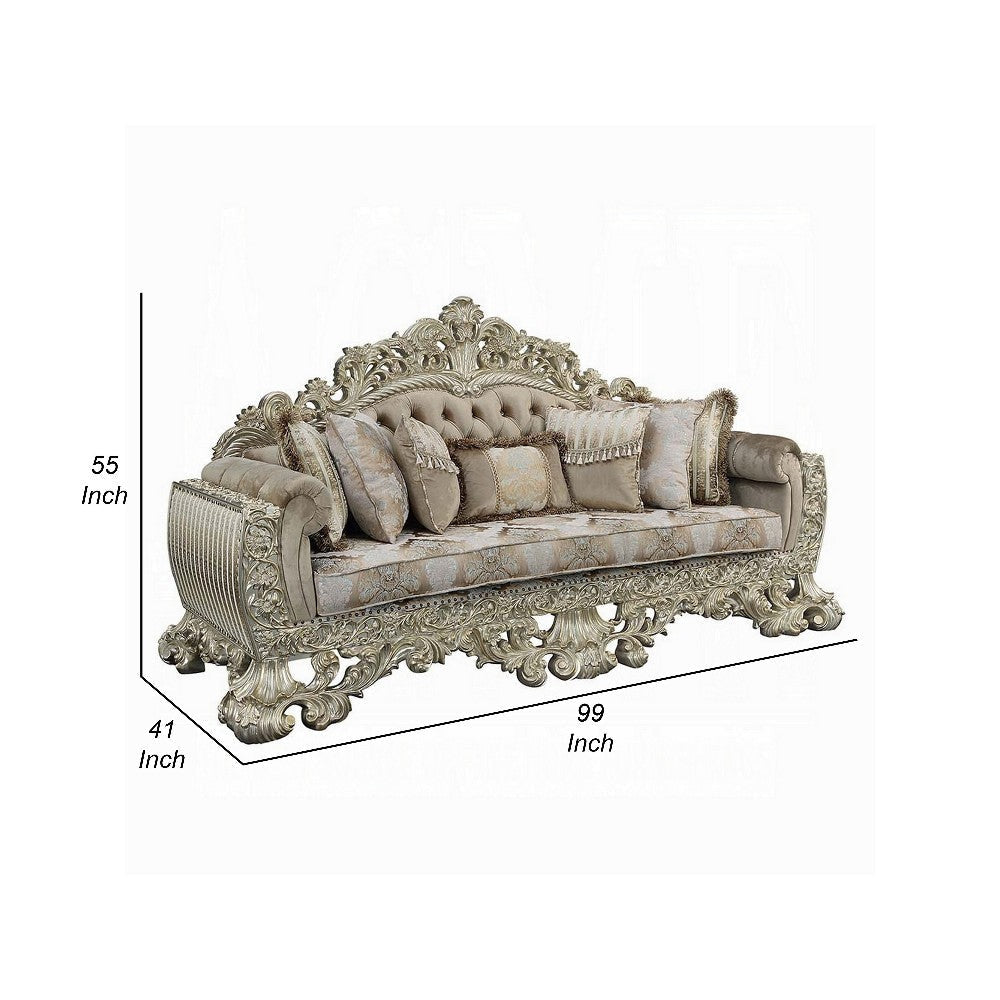 Esen Ornate Sofa 7 Accent Pillows Gold Tufted Brown Velvet 99 Inch BM327594