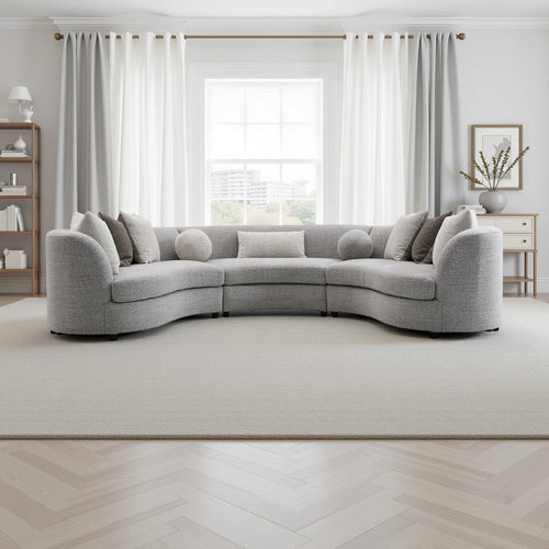 Kei 3pc Sectional Sofa, 9 Pillows, Curved Frame, Gray Boucle Fabric