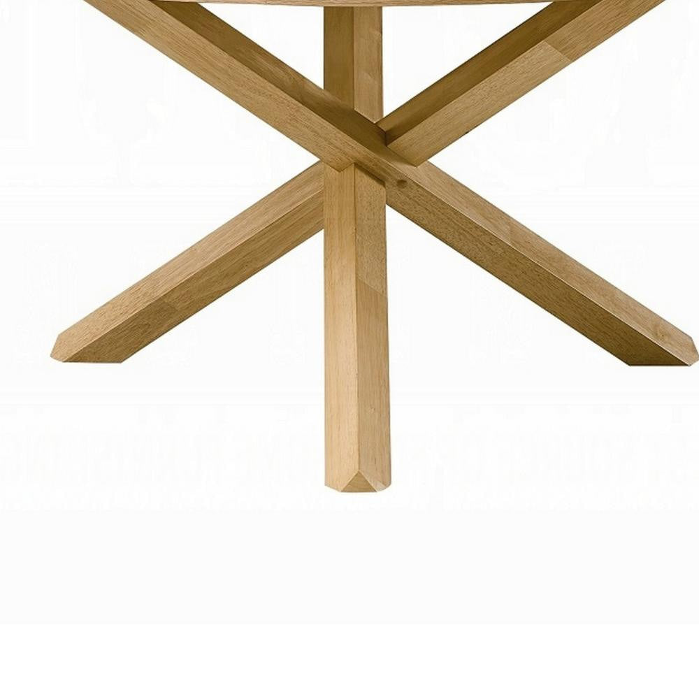 Semi Dining Table 54 Inch Round Top Cross Base Oak Brown Finish BM327609