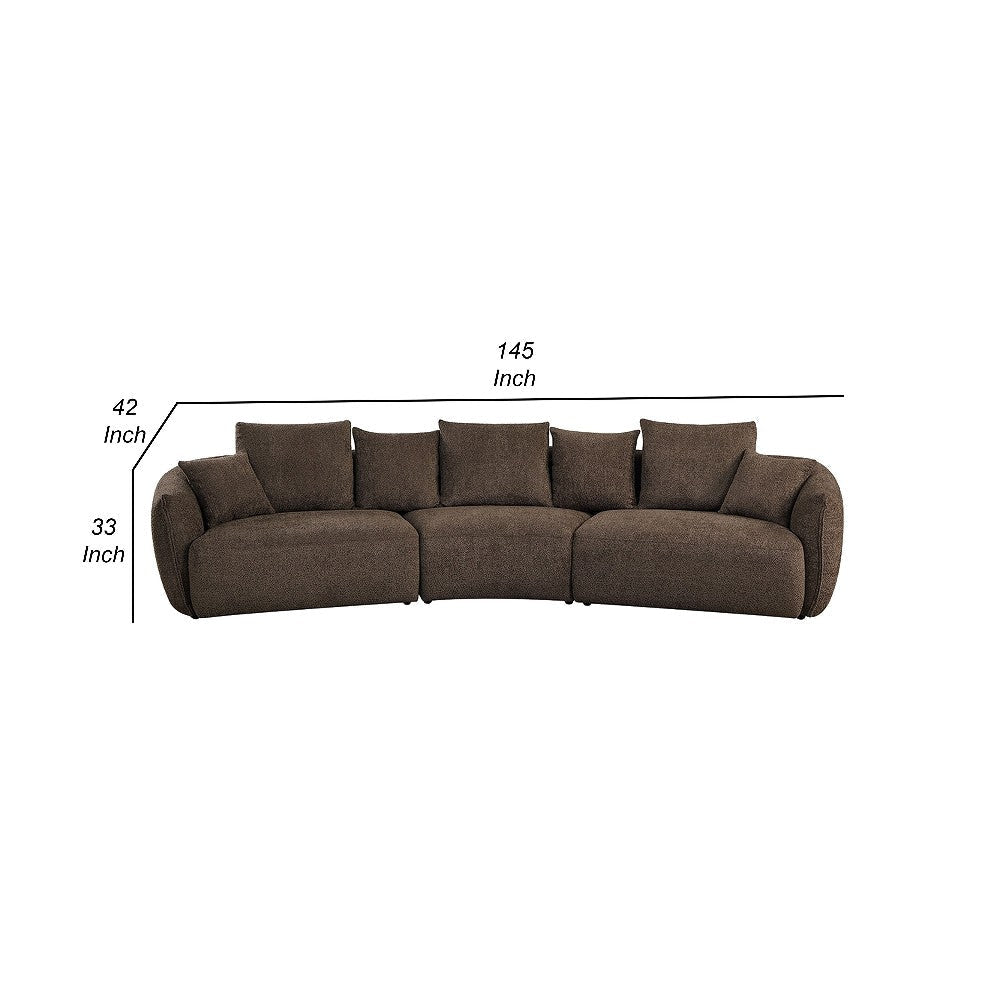 Geny Modular Sofa 7 Pillows Curved Brown Boucle Fabric 145 Inch BM327618
