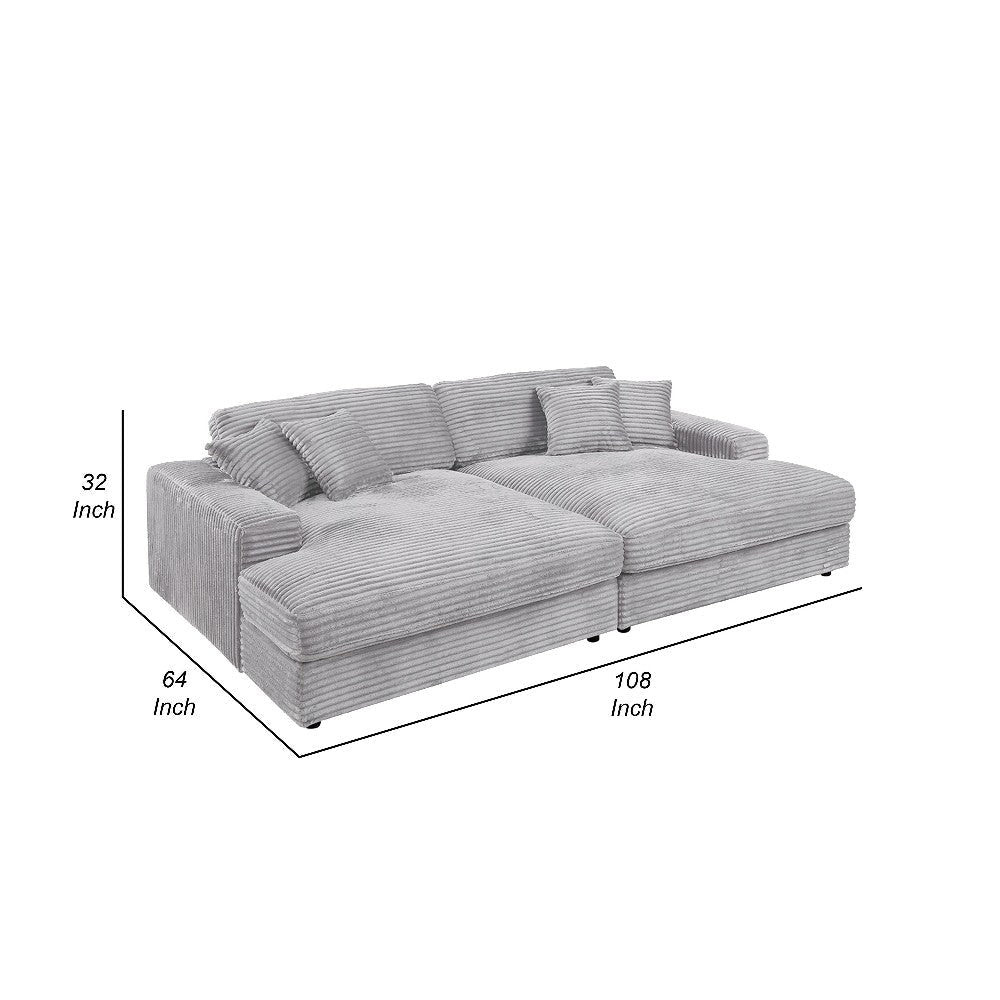 Liny 2pc Sectional Sofa Daybed Set 4 Throw Pillows Light Gray Velvet BM327622