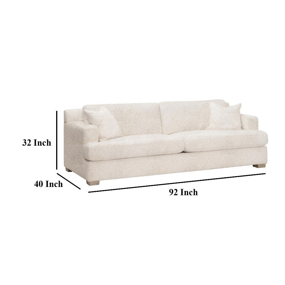 Dev Sofa 92 Inch 2 Square Throw PIllows Smooth Texture Beige BM327644