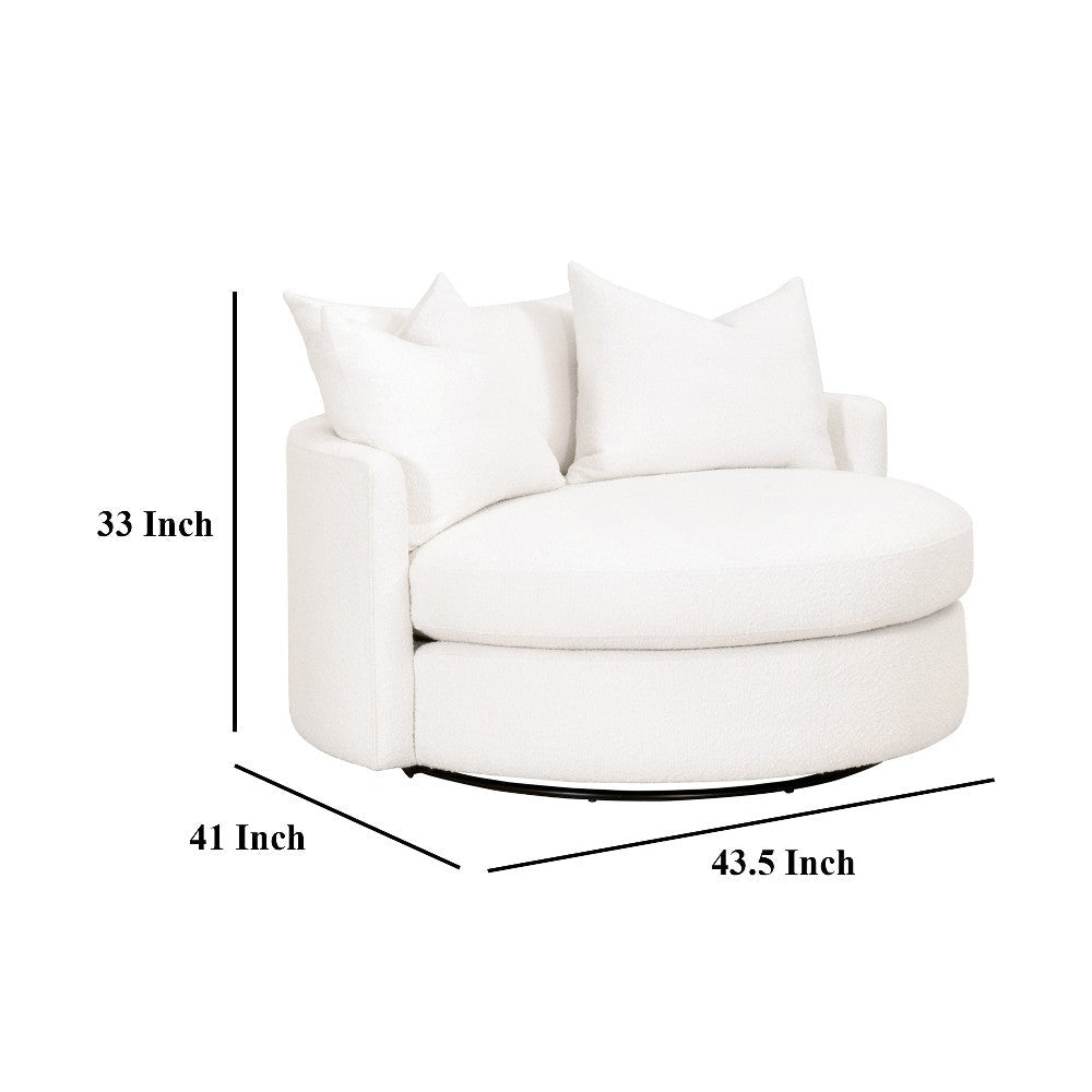 Joey Sofa Chair Swivel Textured Snow White Boucle 3 Throw Pillows BM327653