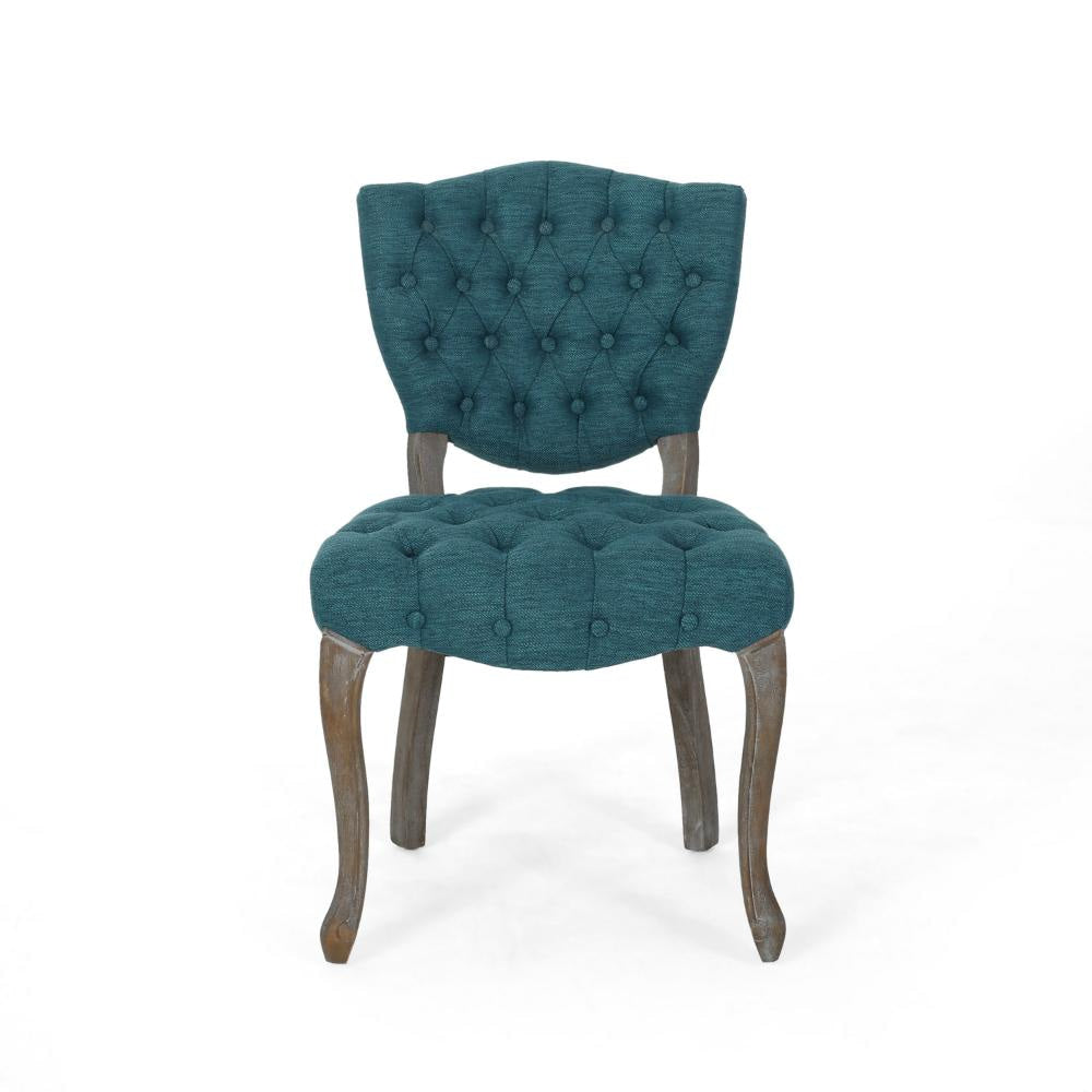 Dining Chair Set of 2 Button Tufted Teal Fabric Design Rubberwood BM327688
