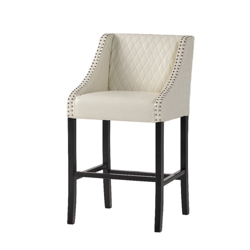 Cross Barstool Chair, Curved Armrest Design, Ivory Bonded Leather