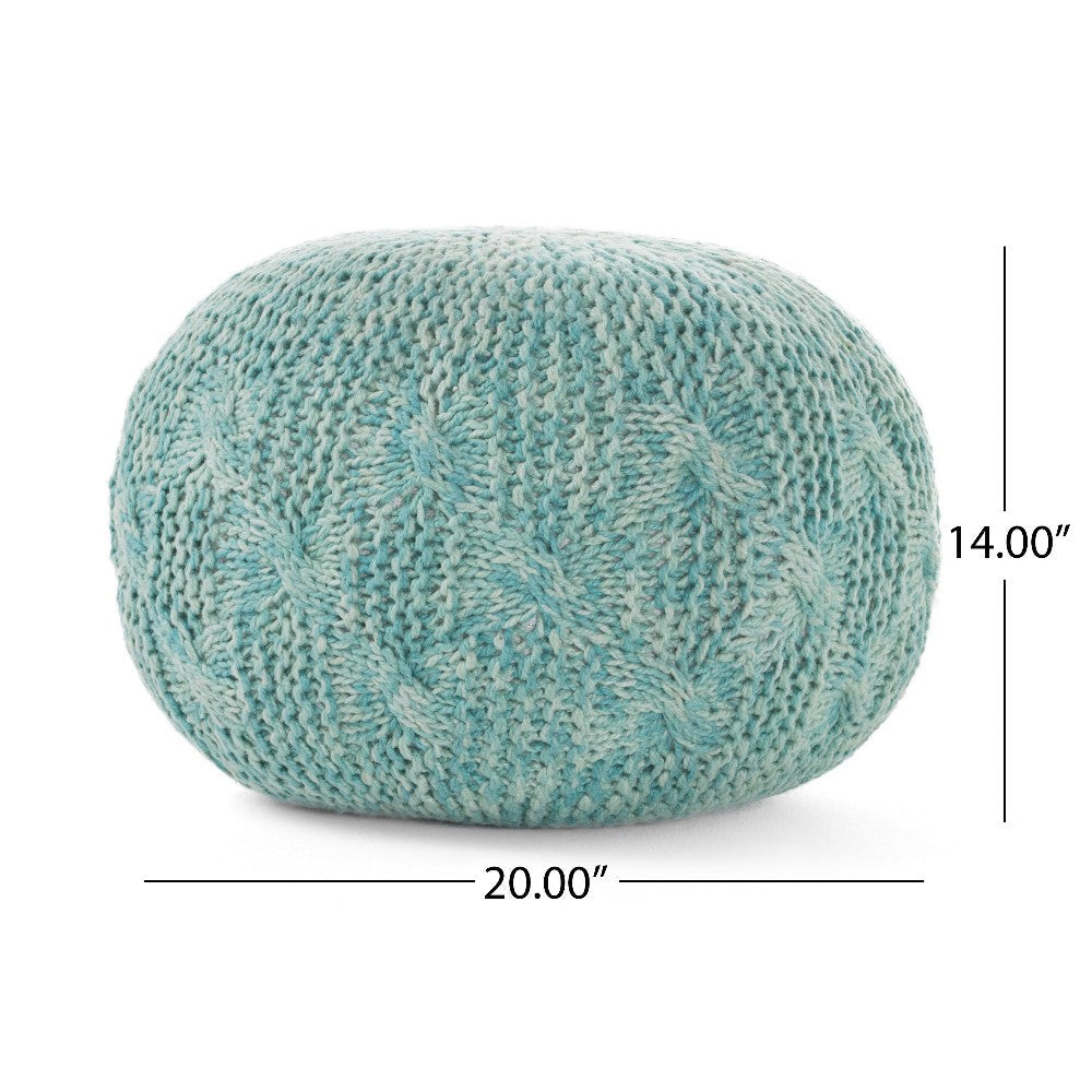 Trail Pouf Ottoman 20 Inch Round Knitted Boho Design Teal Wool BM327713