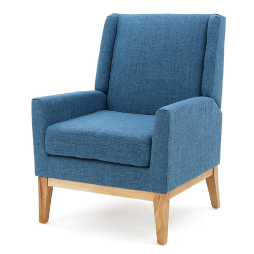 Accent Club Chair, Smooth Textured Design Blue Microfiber, Brown Wood