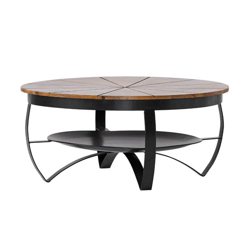 Coffee Table, 36 Inch, Round Mango Wood Top, Iron Curved Legs, Brown