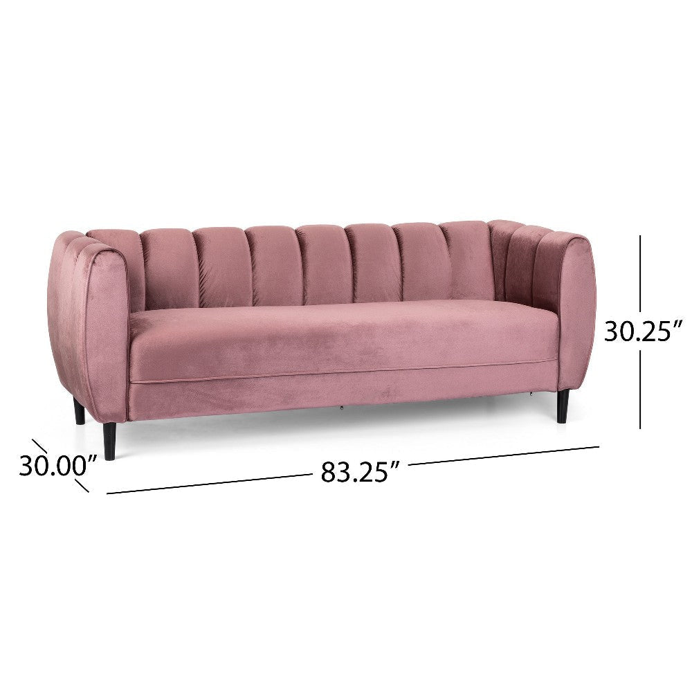 Orla Sofa 83 Inch Retro Channel Tufted Stitch Design Pink Velvet BM327734