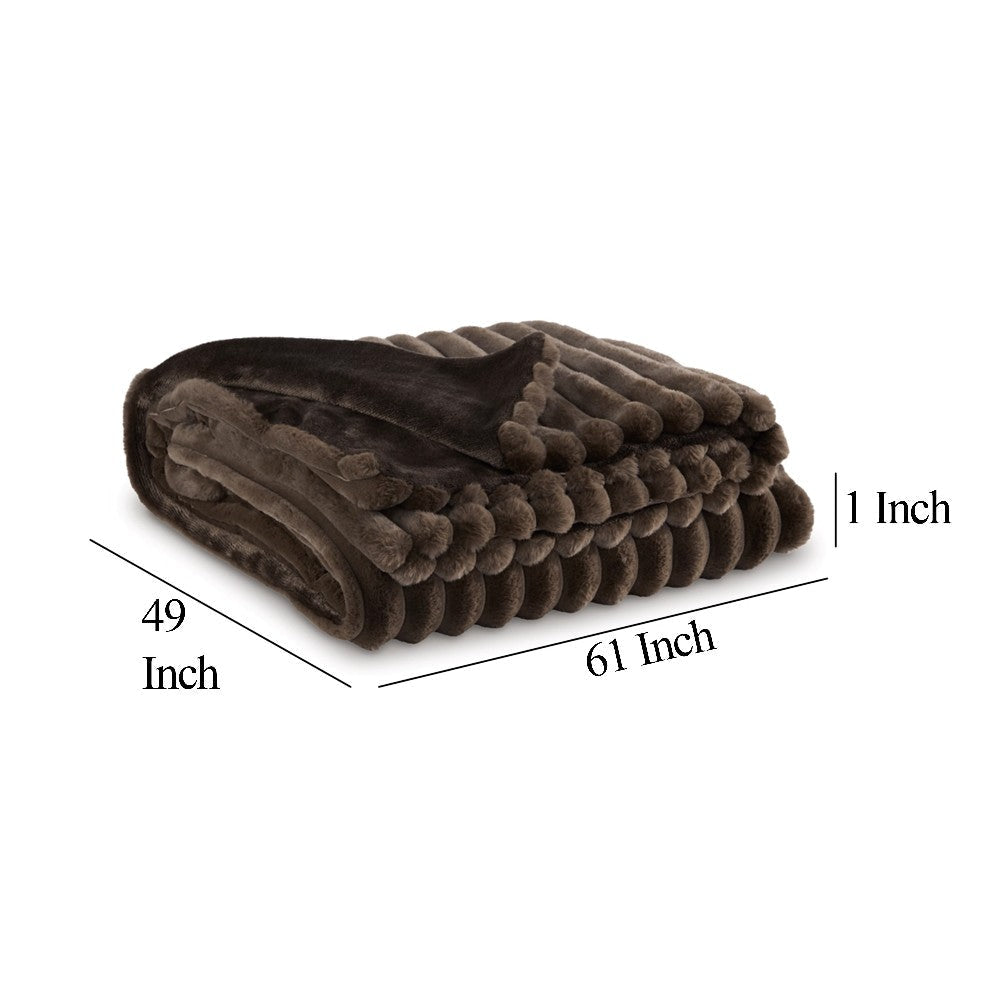 Ashley Faux Fur Throw Blanket | 61’’ Plush Dark Brown Striped Polyester BM327753
