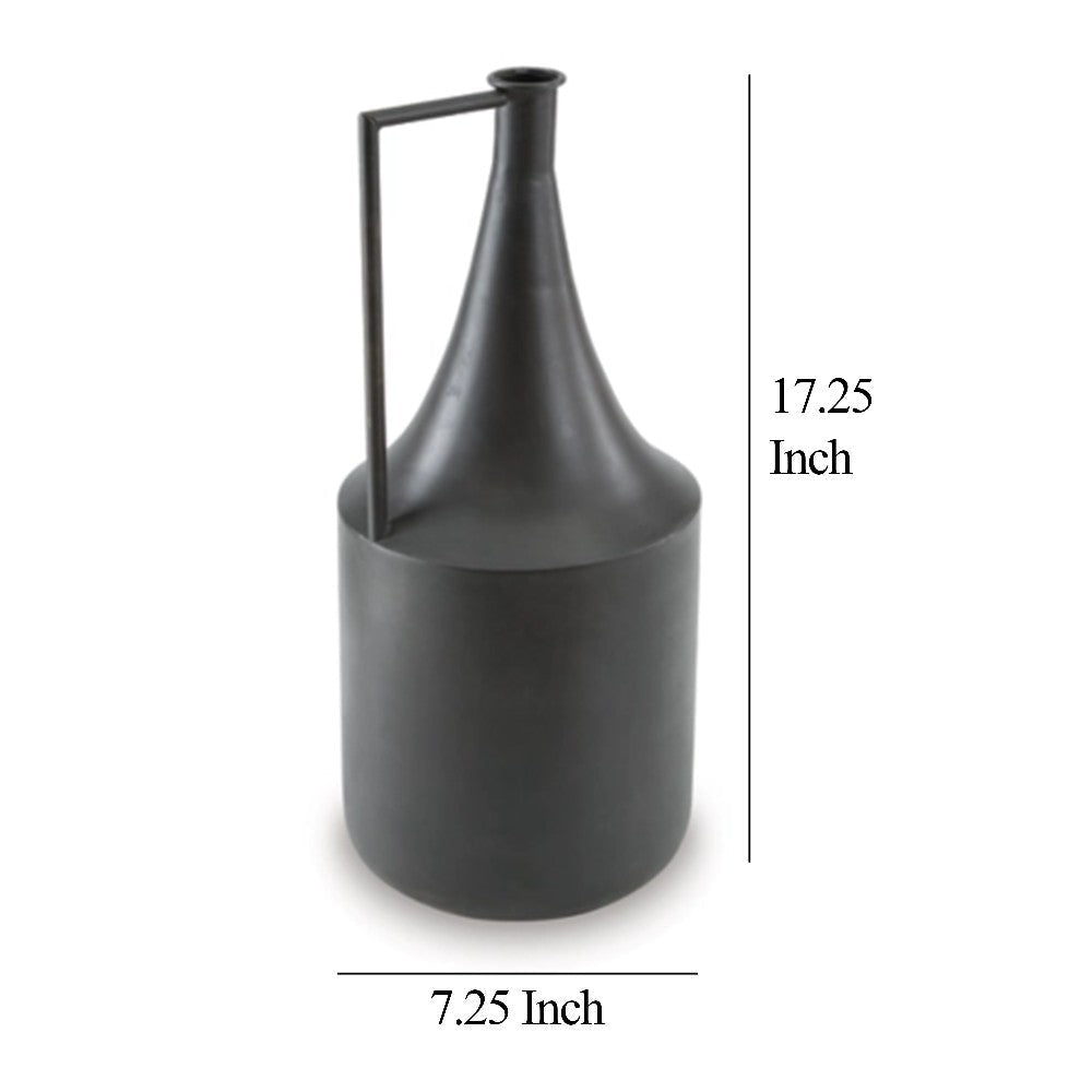 Ashley Decorative Vase | Metal Angular Handle and Curved Neck | 17’’ Black BM327764