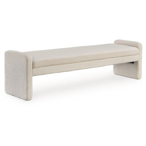 Ashley Accent Bench | 71" | Plush Faux Shearling Upholstery | Ivory White