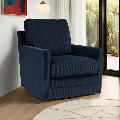 Ashley Lipo Swivel Accent Chair | Blue Corduroy | 30" | Plush Cushions