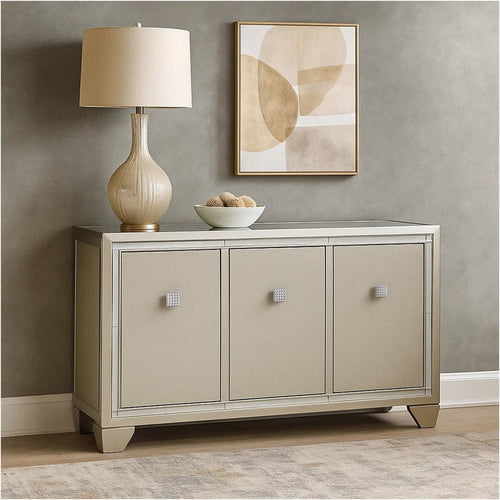 Ashley Sideboard Cabinet | Mirrored Top | 54" | Adjustable Shelves | Silver