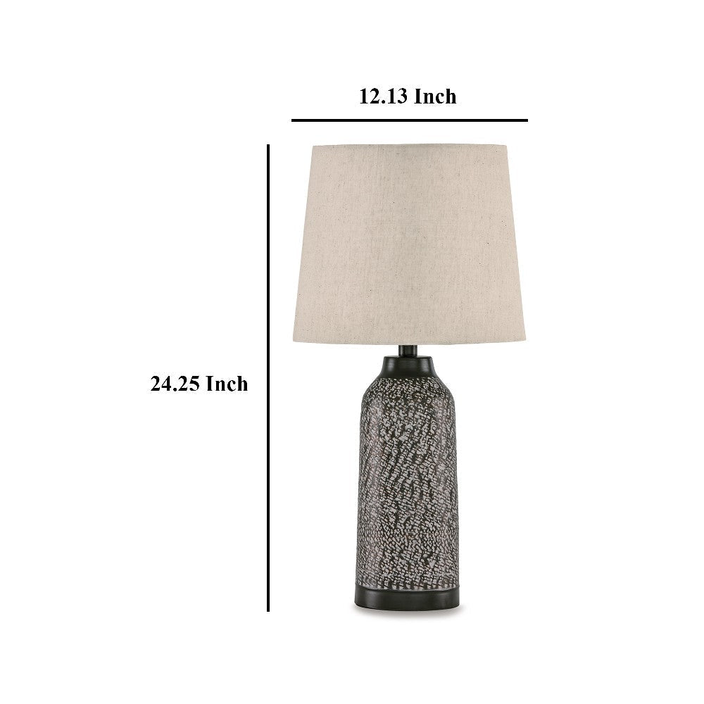 Ashley Table Lamp Set of 2 | Beige Drum Shade | Black Hammered Motif Metal BM327795